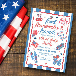 4 juillet Fireworks America Drapeau BBQ Invitation