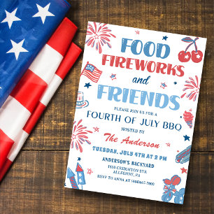 4 juillet Fireworks America Drapeau BBQ Invitation