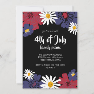 4 juillet Floral Family Picnic Invitation
