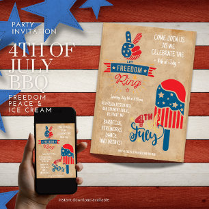 4 juillet Freedom Peace & Ice Cream Invitation