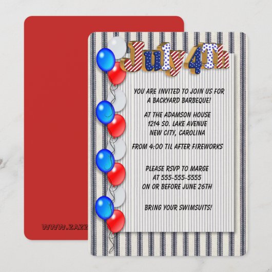 4 juillet invitation (Devant / Derrière)