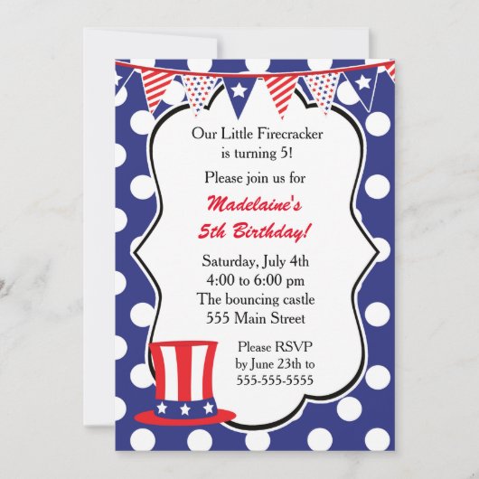 4 juillet Invitation Anniversaire de enfant (Devant)