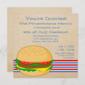 4 juillet Invitation barbecue rayé (Devant / Derrière)
