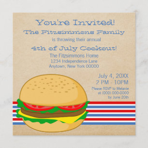 4 juillet Invitation barbecue rayé