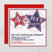 4 juillet invitation blanche rouge de partie (Devant / Derrière)