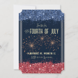 4 juillet Invitation Bleu et rouge étincelle