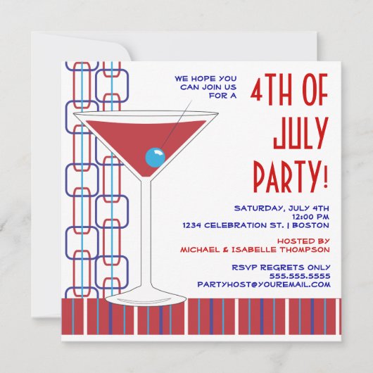 4 juillet invitation de cocktail de Martini (Devant)