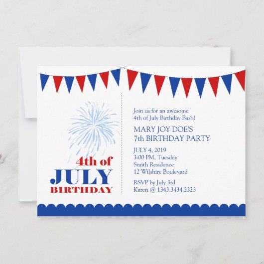 4 juillet invitation de fête d'anniversaire des (Devant)