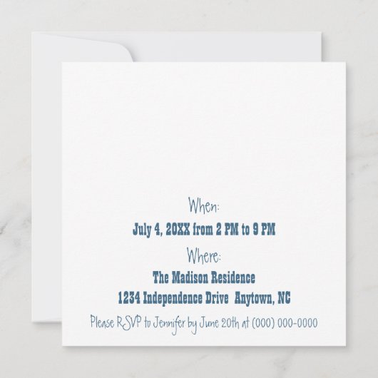 4 juillet Invitation de feux d'artifice (Dos)
