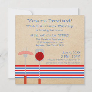 4 juillet Invitation de grillages barbecue rayé