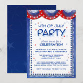4 juillet Invitation Rouge Blanc Bleu Étoile Bordu (Devant / Derrière)