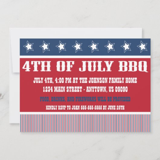 4 juillet invitations rustiques de BBQ (Devant)