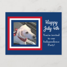 4 Juillet mignon Rouge Blanc Bleu Chien Invitation