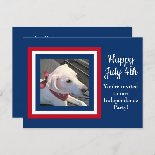 4 Juillet mignon Rouge Blanc Bleu Chien Invitation (Devant / Derrière)