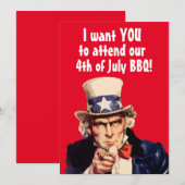 4 JUILLET ONCLE MÊME BBQ PARTY Invitations PERSONN (Devant / Derrière)