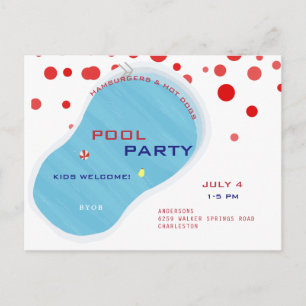 4 juillet Piscine Flip Flops Invitation Carte post