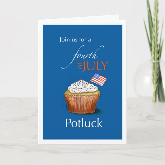 4 juillet Potluck Invitation avec Cupcake (Devant)