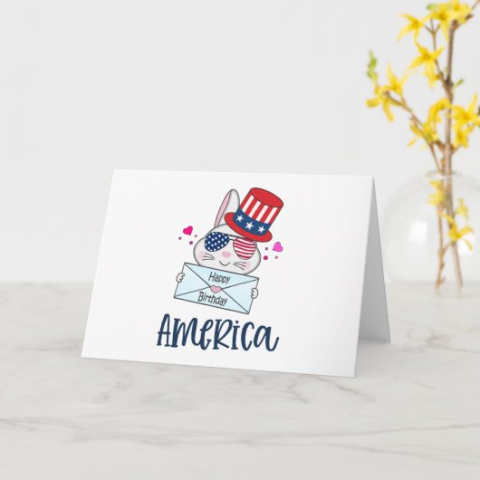 4 juillet Rabbit avec les Etats-Unis Drapeau Carte (Fleur jaune)