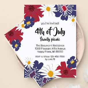 4 juillet Retro Floral Party Invitation