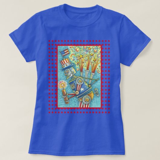 4 juillet ROBOT DE FEU, T-SHIRT DE STEAMPUNK Blu (Design devant)