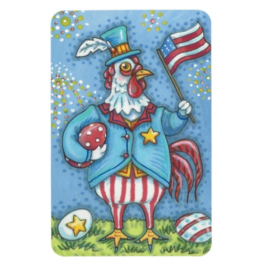 4 juillet ROOSTER PATRIOTIQUE, MAGNET POULET Lg. (Vertical)