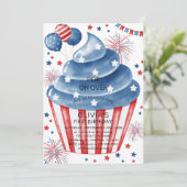 4 juillet Rouge Blanc Bleu Invitation Anniversaire (Debout devant)