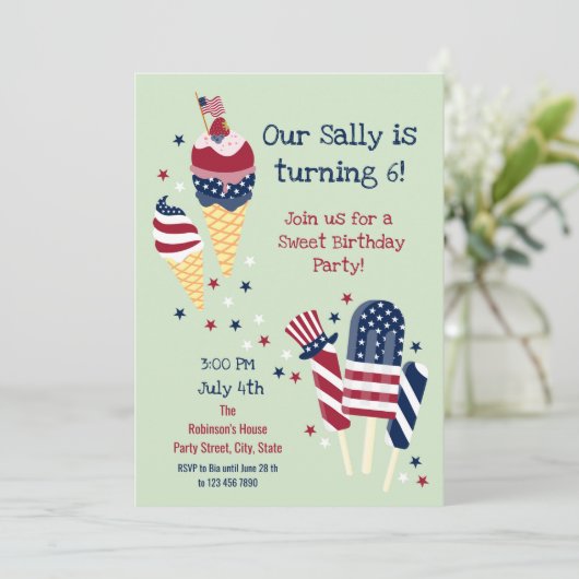 4 juillet Sweet Birthday Girl Party Invitation (Debout devant)