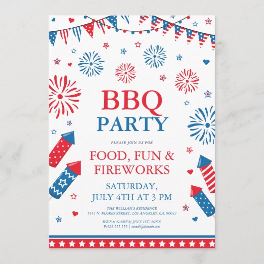 4 juillet Thème Fête Invitation (Devant)