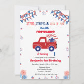 4 juli 1 Verjaardag Rood & Blauw Firetracker Kaart (Voorkant)