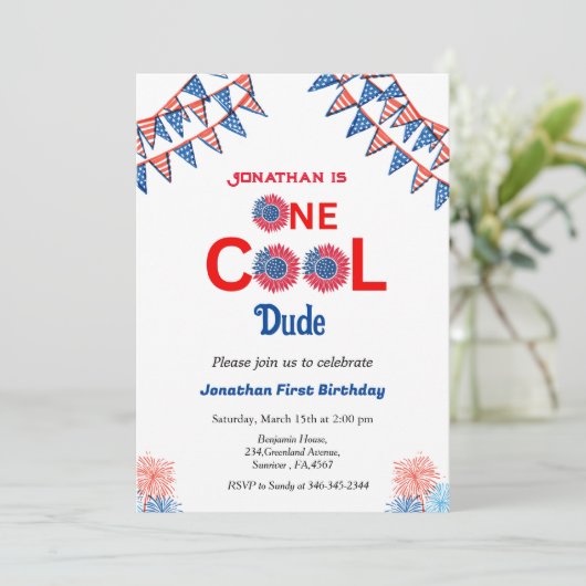 4 juli 1 Verjaardag Rood Wit Blauw Patriottisch Kaart (Staand voorkant)