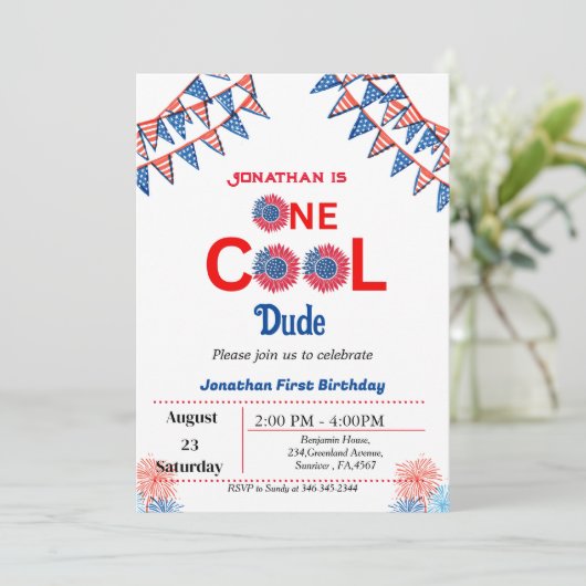 4 juli 1 Verjaardag Rood Wit Blauw Patriottisch Kaart (Staand voorkant)