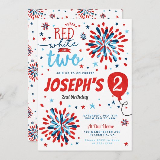 4 juli 2 jarig Rood Wit Twee Kaart (Voorkant / Achterkant)