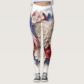 4 juli: 3D Patriottische Bloemen Leggings (Voorkant)