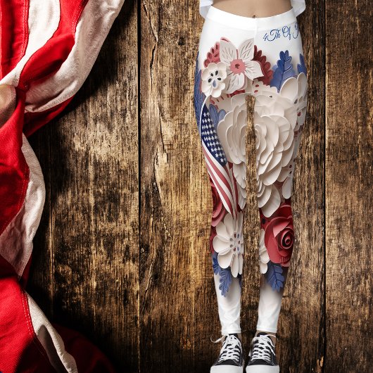 4 juli: 3D Patriottische Bloemen Leggings