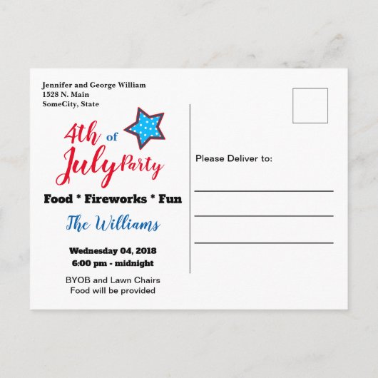 4 juli achtertuinfeest uitnodigingskaart uitnodiging briefkaart (Achterkant)