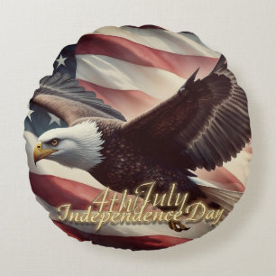 4 juli-adelaar met Amerikaanse vlag Rond Kussen