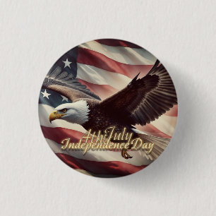 4 juli-adelaar met Amerikaanse vlag Ronde Button 3,2 Cm
