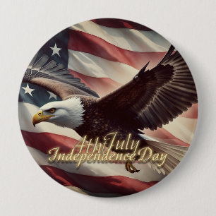 4 juli-adelaar met Amerikaanse vlag Ronde Button 4,0 Cm