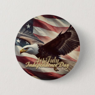 4 juli-adelaar met Amerikaanse vlag Ronde Button 5,7 Cm