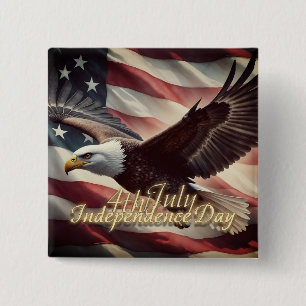 4 juli Adelaar met Amerikaanse vlag Vierkante Button 5,1 Cm
