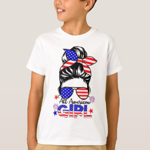 4 juli Alle Amerikaanse Meisjes Messy Bun T-shirt