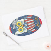 4 JULI AMERICAN HOOT OWL STICKERS Oval *Datablad (Envelop)