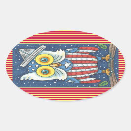 4 JULI AMERICAN HOOT OWL STICKERS Oval *Datablad