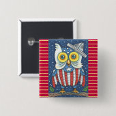4 JULI AMERICAN OWL, BIRD BUTTON Square (Voorkant /achterkant)