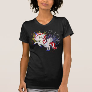 4 juli Amerikaans Eenhoorn Pegasus Regenboog Vuurw T-shirt