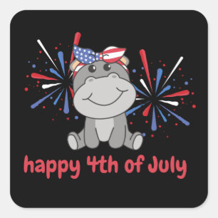 4 juli Amerikaans Hippo Kinder Amerikaans vuurwerk Vierkante Sticker