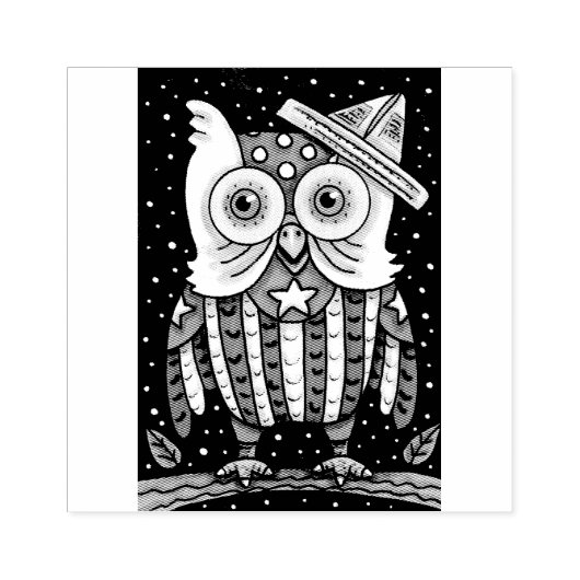 4 JULI AMERIKAANSE HOOT OWL RUBBER STEMP 	RUBBERSTEMPEL (Afrduk)