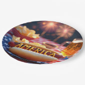 4 juli Amerikaanse hotdog en bier Papieren Bordje (Gekanteld)