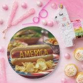 4 juli Amerikaanse hotdog Papieren Bordje (Feest)