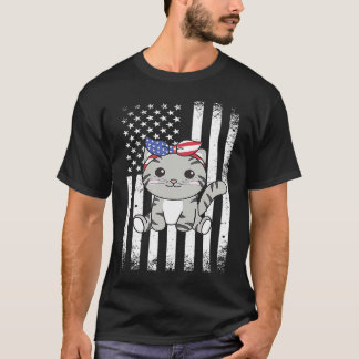 4 juli Amerikaanse kat voor kinderen Schattige USA T-shirt